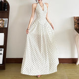 2025 Spring And Summer New Women's Dress French Sister Bo Dot Hanging Neck Dress Women's High Sense V To Receive The Waist Big Swing