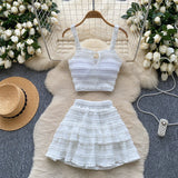 Sweet Dress With Women's Summer Chic Gentle Wind Tie Sling Sling Small Vest + High Waist Folded Lotus Side Half Skirt