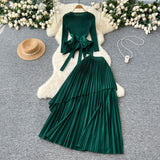 Three-House Folded T-Shirt With Irregular Hembo Skirt Dress Suit Woman
