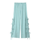 Telter Bow Tie Side Hollow High-Waisted Casual Trousers 2025 Spring And Summer Women's Broad Leg Trousers