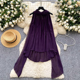 Light Luxury Famous Woman Hanging Neck Ribbon Woman 2025 Summer Atmosphere Feeling Thin Irregular Chiffon Shirt