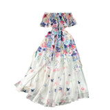 2025 New Flower Series Holiday Dress Women's Lotus Leaf Side Shoulder-Repair Long Chiffon Fairy Dress