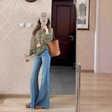 Hong Kong Style Blue High-Waisted Broad-Legged Trumpet Trumpet Jeans Women In The Fall Of 2025 Loose Thin Dipped Long Pants