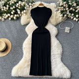 Temperament Dress Woman 2025 New High-End Sense Collar Short Sleeves To Retwept Body Knitted Skirt