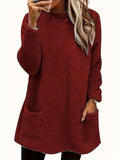 2025 Women's Autumn And Winter New Long-Sleeved Round-Neck Casual Loose Plush Wear Pocket Top Woman