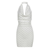 2025 Summer New Women's Sexy Temperament Fashion Collar Hanging Back Hanging Neck Prints A Waistless Sleeveless Dress