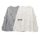 2025 New Women's Fashion Casual Round Neck Sweet Bow Shirt