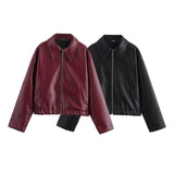 New Autumn And Winter Retro New Retro Collar Zipper Locomotive Leather Jacket Jacket Woman
