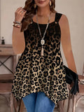 2025 Large-Size Lady Leopard Color Printing Irregular Pendulum Leisure Long Vest Sling