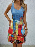 Women's Large-Size Dress Print Sleeveless U-Neck Daily Casual Fashion Summer New