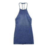 2025 Summer New Women's Sleeveless Body Sexny-Backed Neck Denim Dress
