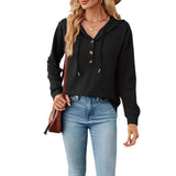 Wish Autumn And Winter New Solid Color Hooded Buttons Loose Long-Sleeved Women's Clothing