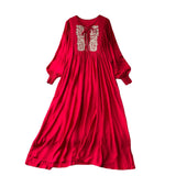 Heavy Industry Embroidery Loose Holiday Dress Women Large Size Show Lean Meat Sweet Tie With Round Lantern Sleeve Dress
