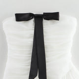 Ins2025 Spring Women's New Ougen Yarn Sue Bow Trim Corset Dress