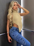 Women's Triangle Irregular Vest Pure Sexual High-Collar Knitted Back Sleeveless Top Woman