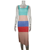 2025 Summer INS Style Sexy Vacation Dress Sleeveless Suspension Slammed Side Opening Fork Dress Long Dress Woman