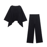 Cloak-Style Asymmetrical V-Necked Collar Sweater High-Waisted Trousers Casual Knitting Set 2025 Spring Girl