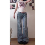 Light Blue Bamboo Knot Pattern Low-Waisted Micro-Rave Jeans Women 2025 Spring And Autumn New Hottie Repair Horseshoe Pants