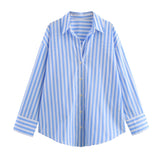 Single-Dlong Casual Shirt 2025 Spring And Summer Temperament Long-Sleeved Collar Loose Striped Print Female Top