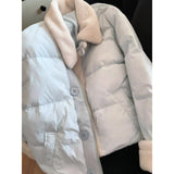 Korean Milk Blue Splicing Short Cotton Clothes Women Wear Thick Warm Cotton Clothes Loose Thin Coat Top