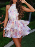 Spring 2025 New Women's Fashion Dress Sexy Bare Back Hanging Neck Repair Dress