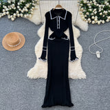 Autumn French Elegant Little Fragrant Knitted Dress Dress Women Fashion Collar Long Sleeve Slim Slime