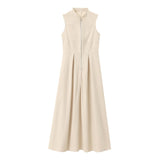 Spring 2025 New Women's Dress French Design Round Neckless Sleeveless Commuting Temperament Fan Flute Dress