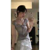 Summer New French Temperament V-Neck Collar Slim Thin Top Design High Waist Half-Dress