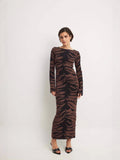 2025 New Women's Fashion Elegant Round-Collar Knitted Long Dress Leopard Dress Dress Dress