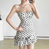 2025 Summer Women's New French Sexy Wave Point Sling Temperament High-End Waist Repair Dress