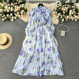 Dress Women's Autumn Dress 2025 New Heavy Industry Pressed Long Printed Chiffon Dress Sweet Holiday Dress