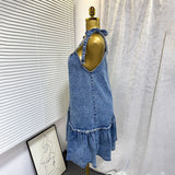 Ins Hot Summer New Fashion Splicing Sling Strap A-Word Denim Dress Skirt