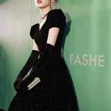 Student Art Candidates Evening Dresses 2025 New Winter Black Silky Long Annual Meeting Evening Dress Hosting Dress
