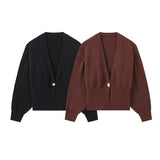 Women's Clothing 2025 New Street Fashion Two-Color Long-Sleeved Knitted Sweater Cardigan