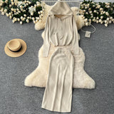Autumn And Winter Casual Suit Female Fashion Hot Diamond Hooded Zip Open Shirt Sweater Jacket Knitted Hip Half-Dress