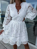 2025 New Sexy Hollow Water-Soluble Lace Lace Temperament Commuter Dress