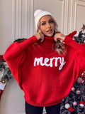 Christmas Turtleneck Women's Autumn And Winter Loose Bat Sleeves Wearing Knitted Tops Off