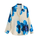 2025 Casual Fashion Set Vertical Trousers Women's Autumn Big Flower Print Shirt