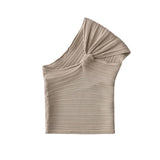 2025 Summer New Female Decoration Body Sexy Side Ribs Knitted Asymmetric Top