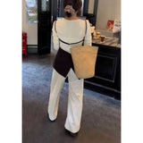 Spring Wear A Set Of High-End Fashion Sling T-Shirt Two Sets Of High-Rise Thin Legs Sleeves