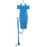 2025 Summer New Women's Solid Color Sexy French V-Neck Hanging Neck With Folded Bag Hip Dress