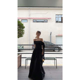 One-Word Shoulder Ribbon Dress Women's Summer Fashion Temperament Reduction Loose Thin A Word Long Dress
