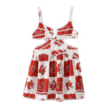 Vintage Bohemian Sexy Red Lattice Print Sling Skirt Side Hollow A Skirt