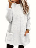 2025 Women's Autumn And Winter New Long-Sleeved Round-Neck Casual Loose Plush Wear Pocket Top Woman