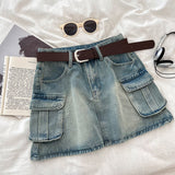 Ancient Hottie Fashion High-Rise Thin Double Pocket Workboy Dress Anti-Light Short Skirt A Skirt
