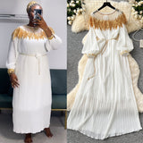 Autumn Retro Court Style Heavyweight Embroidered Long Hundred Folds Bubble Bubble Sleeve Dress Female 100 Folds