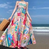 Spring 2025 Women's New Temperament Elegant High-Waist Print Slings Casual Fashion Dress