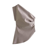 Women's Clothing 2025 Spring New Fold Design Asymmetrical Collar Three-Piece Vest Top