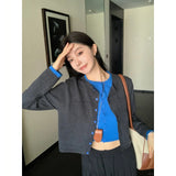 2025 Autumn Thin High-End Design Splicing Fake Two Knitted Cardigan High-Waist Loose Half-Dress Woman