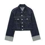 Autumn 2025 New Women's Roll-Sleeve Denim Jacket Straight Trousers